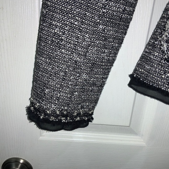 Ann Taylor Fringe Edged Wrap Jacket Sz 0 chiffon trim tweed belt hook closure - Picture 2 of 8